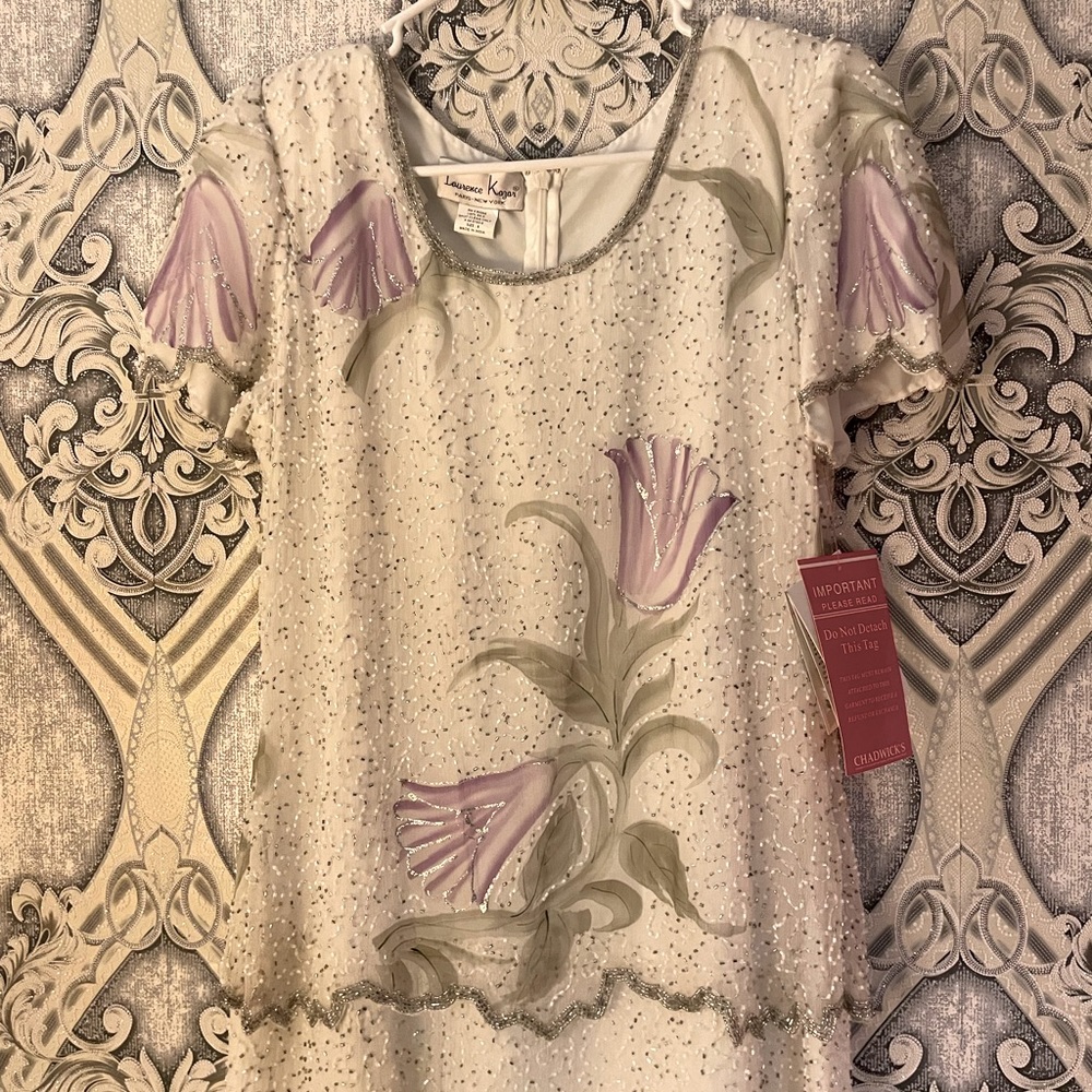 Laurence Kazar Ivory Beaded  Size 8. Full length. dress. New VINTAGE
